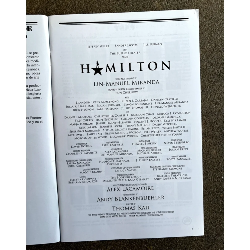 Broadway Playbill▪️Hamilton Original Cast
